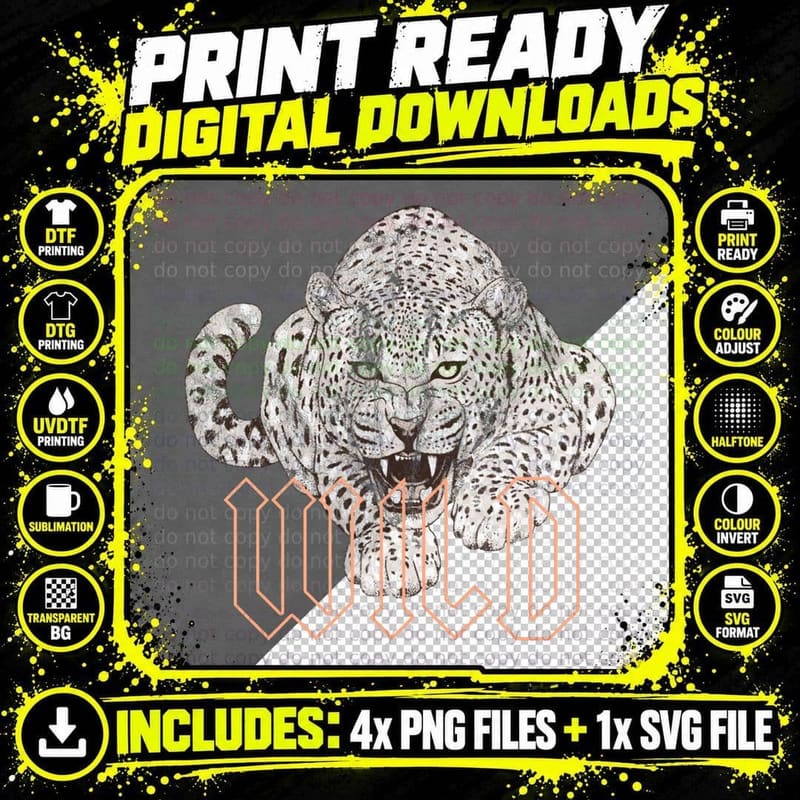 Wild Jaguar Leopard Cheetah Print Graphic T-Shirt Png SVG Digital Bundle