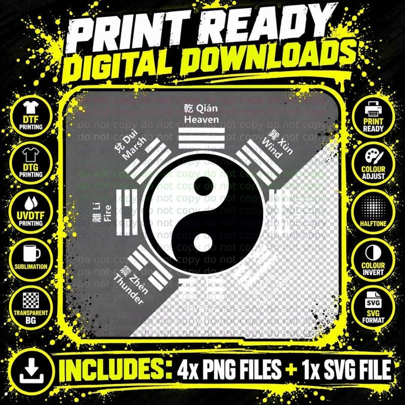 Ying Yang Chinese Yin Tai Chi Feng Shui Bagua T-Shirt Png SVG Digital Bundle