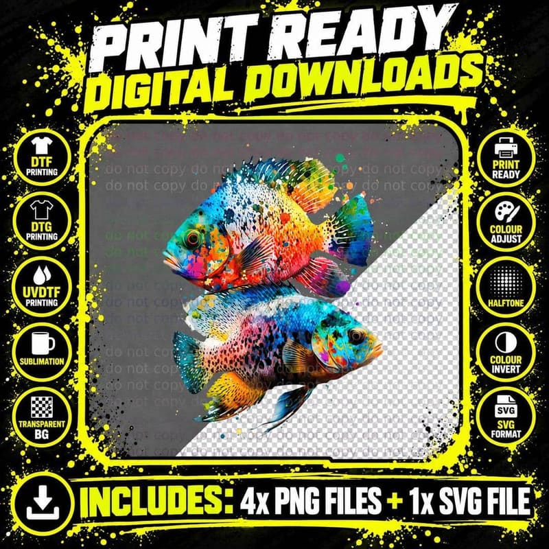 African Cichlids Paint Splatter Cichlid Lovers Fish Png SVG Digital Bundle