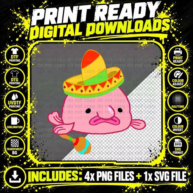Blobfish Sombrero Costume Mexican Grumpy Blob Fish Png SVG Digital Bundle