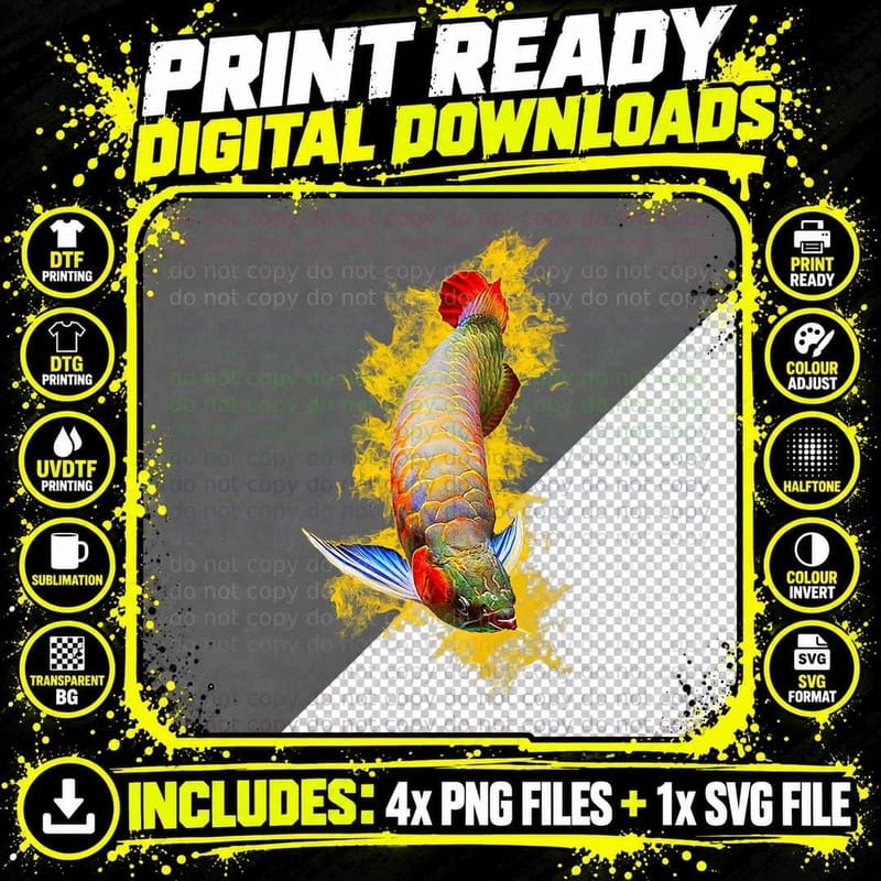 Colorful Arowana Fish - Aquarium Hobbyist Gift T-Shirt Png SVG Digital Bundle