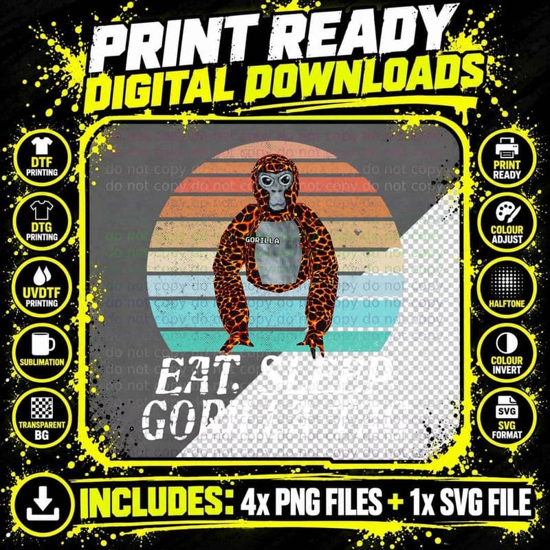Eat Sleep Gorilla Tag T-Shirt Png SVG Digital Bundle