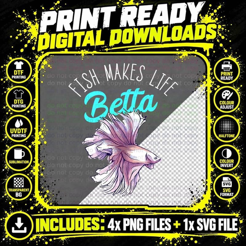 Fish Makes Life Betta Splendens Fish Siamese Fighting Png SVG Digital Bundle
