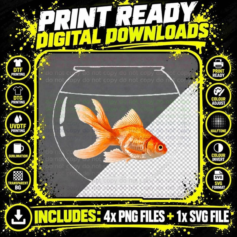 Goldfish Bowl Fish Fantail Goldfish Freshwater Aquarium Png SVG Digital Bundle