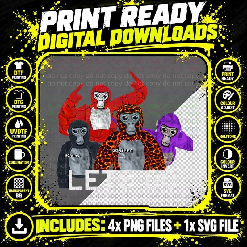 Gorilla Tag Merch Boys, Kids, Lets Go T-Shirt Png SVG Digital Bundle