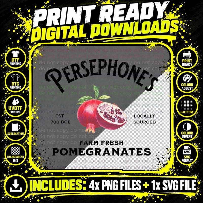 Greek Mythology Persephone's Farm Fresh Pomegranates Png SVG Digital Bundle
