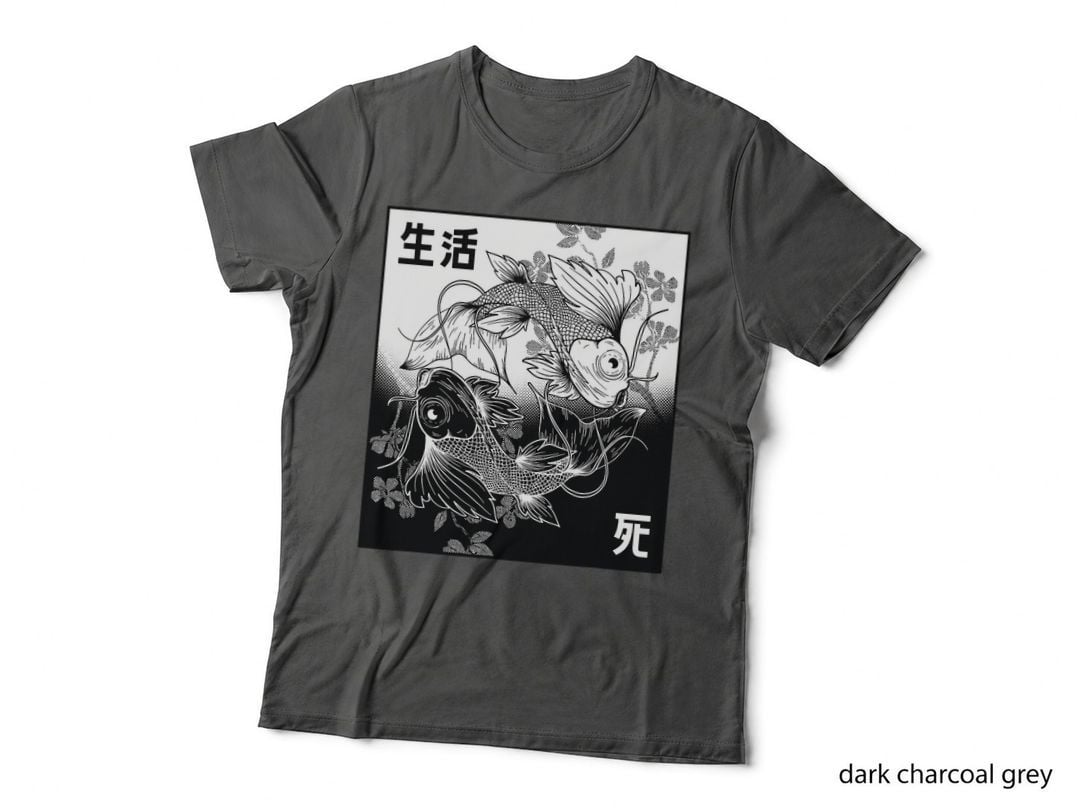 Koi Fish Yin Yang Symbol Black and White T-Shirt