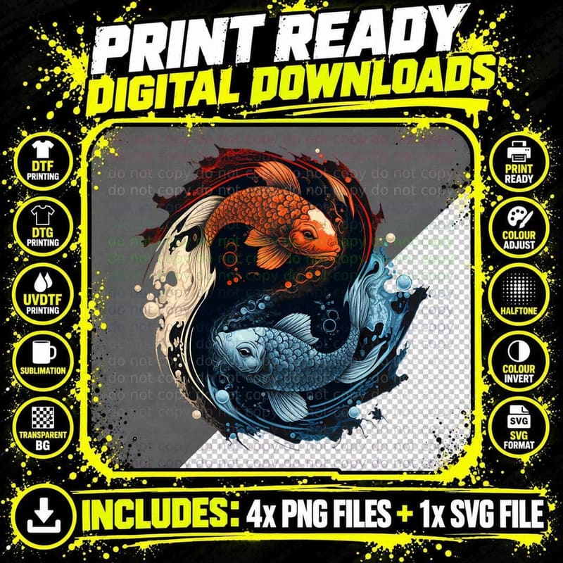 Koi Fish Yin Yang T-Shirt Png SVG Digital Bundle