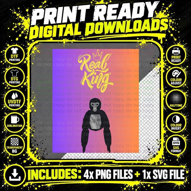 Real King -Gorilla Tag Merch T-Shirt Png SVG Digital Bundle