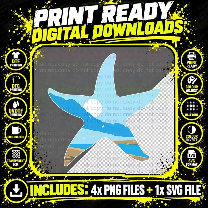 Starfish Print Underwater - Fish Lover Starfish T-Shirt Png SVG Digital Bundle
