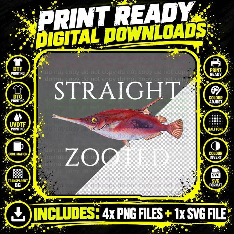 Straight Zooted Fish T-Shirt Png SVG Digital Bundle