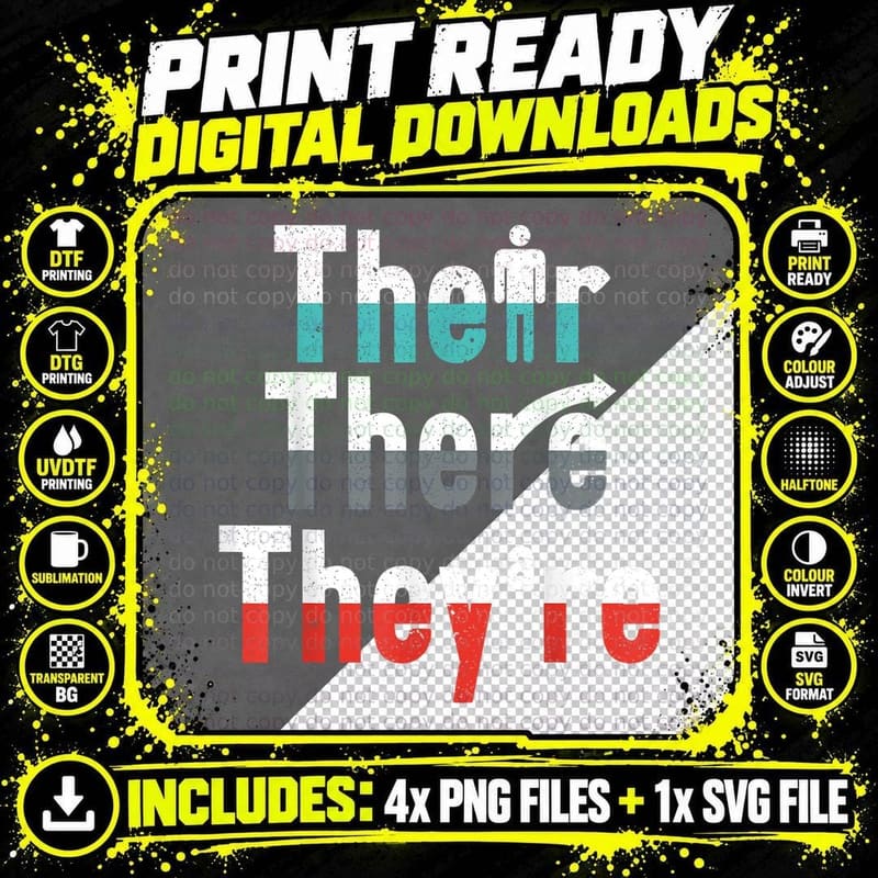 There Their They're Grammar Nazy Proper English Writing Png SVG Digital Bundle