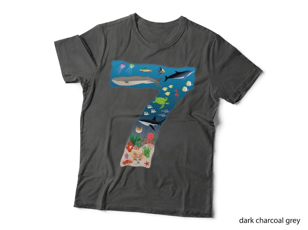 Under Sea Realistic Fish Starfish Seventh Number 7 T-Shirt