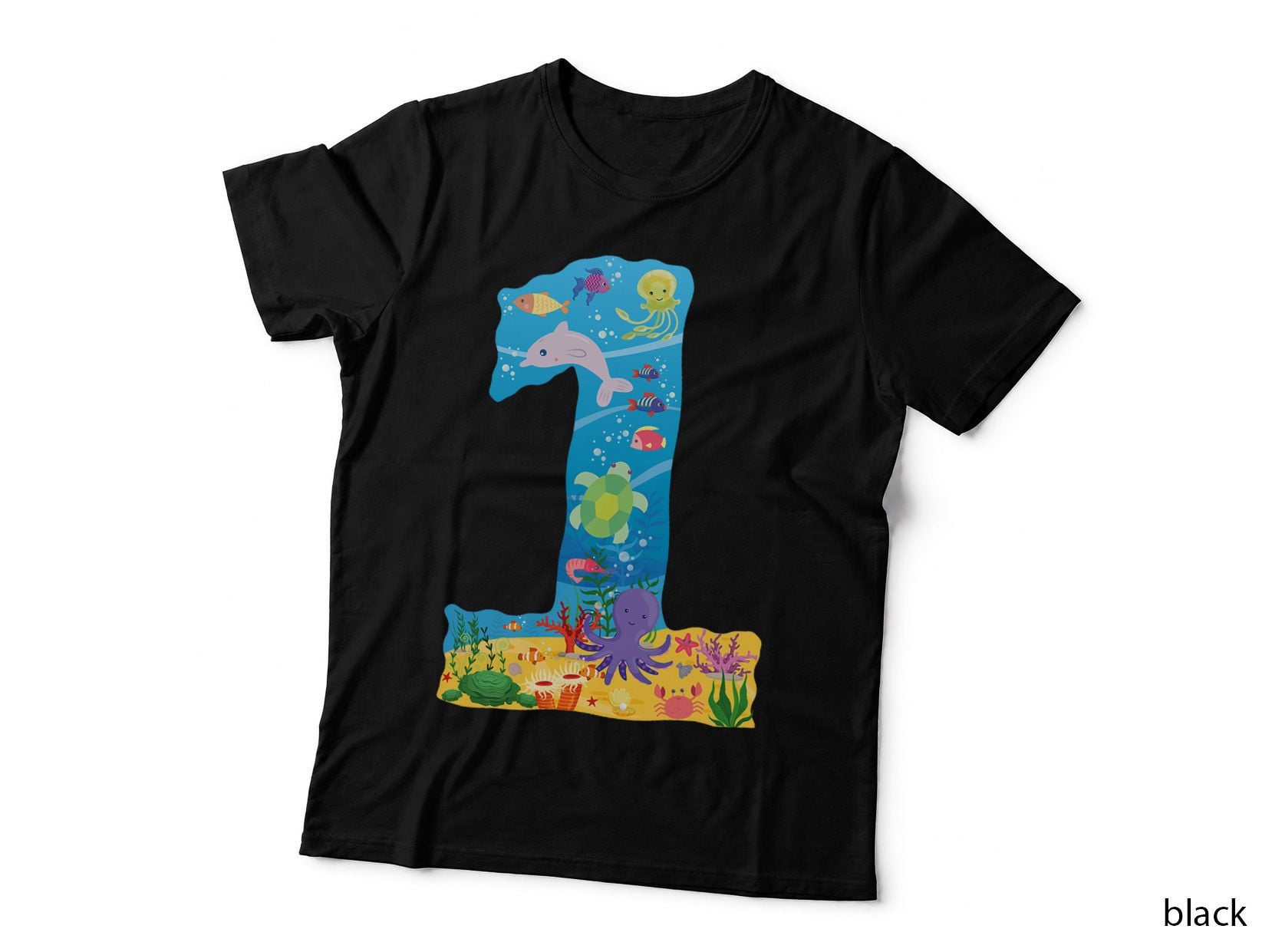 Under the Sea Cartoon Fish Starfish First Number 1 T-Shirt