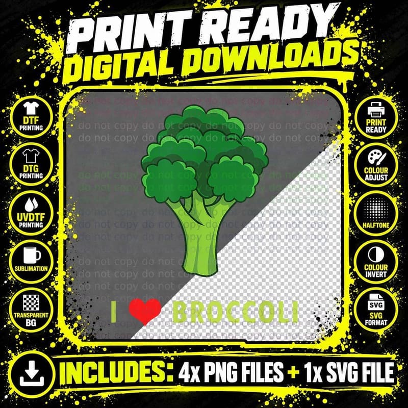 Cute Keto Gift Paleo I Love Broccoli Organic Healthy Png SVG Digital Bundle