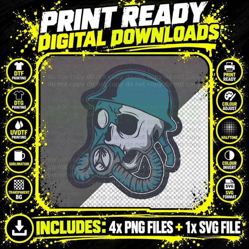 Gas Mask World War I WWI History Lovers History Buff Png SVG Digital Bundle