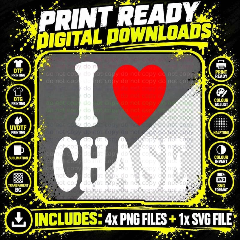 I Heart (Love) Chase Cute Matching Couple Spouse Png SVG Digital Bundle
