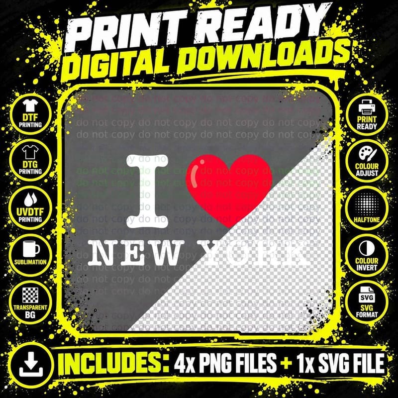 I Heart New York Typewriter Font Pullover T-Shirt Png SVG Digital Bundle