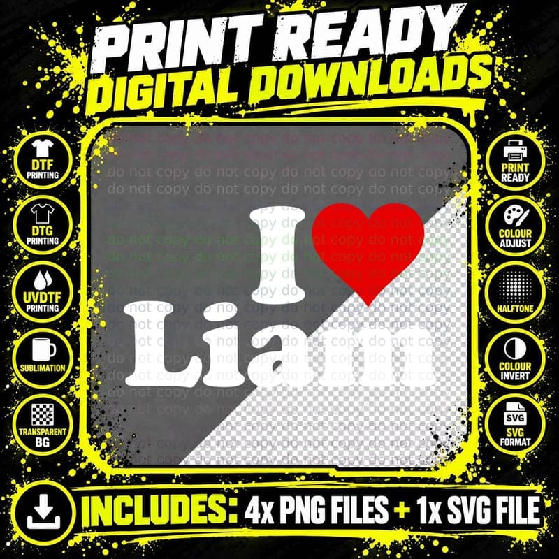 I LOVE HEART LIAM Pullover Hoodie T-Shirt Png SVG Digital Bundle