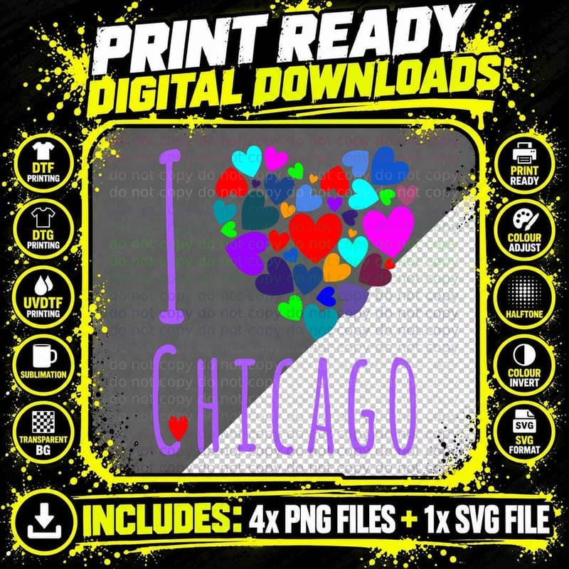 I Love Chicago Heart Design City of Chicago Souvenir Png SVG Digital Bundle