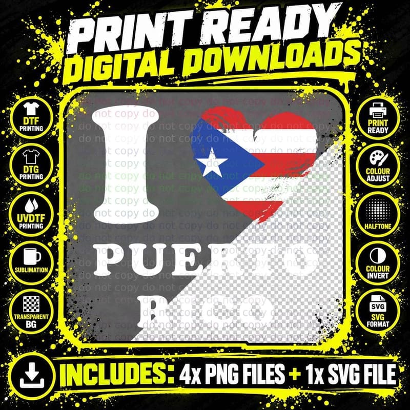 I Love Puerto Rico - Heart Flag Puerto Rico Pullover Png SVG Digital Bundle