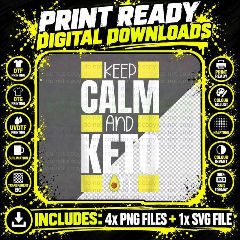 Keep Calm and Keto on Ketogenic Diet Ketone Health Png SVG Digital Bundle