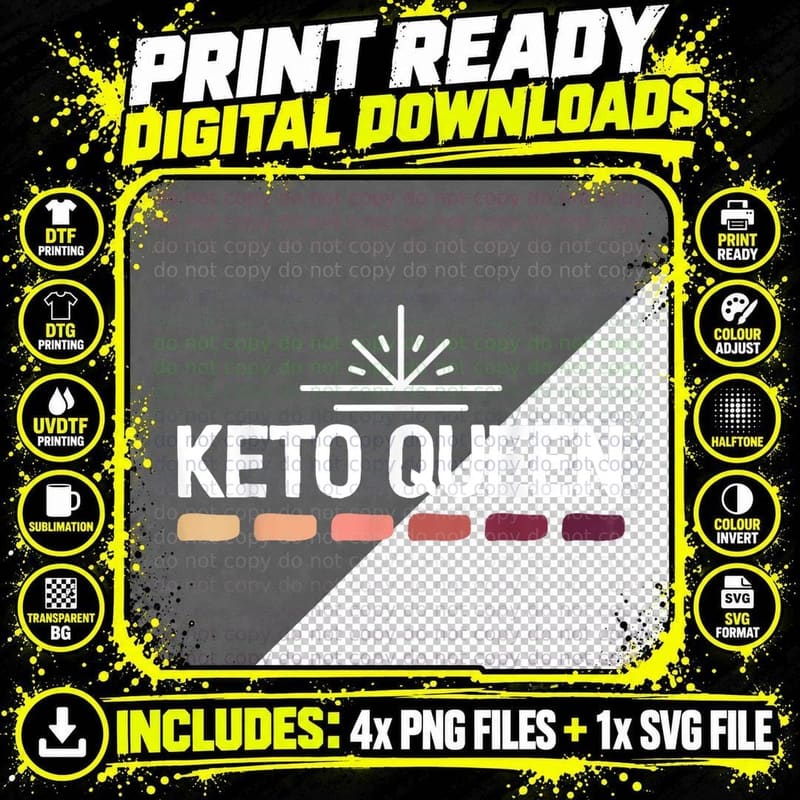 Keto Queen Ketogenic Diet Lifestyle Gift T-Shirt Png SVG Digital Bundle