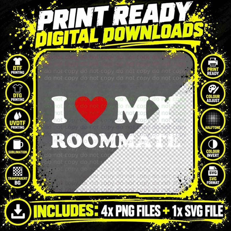 Red Heart - I Love My Roommate Pullover Hoodie T-Shirt Png SVG Digital Bundle