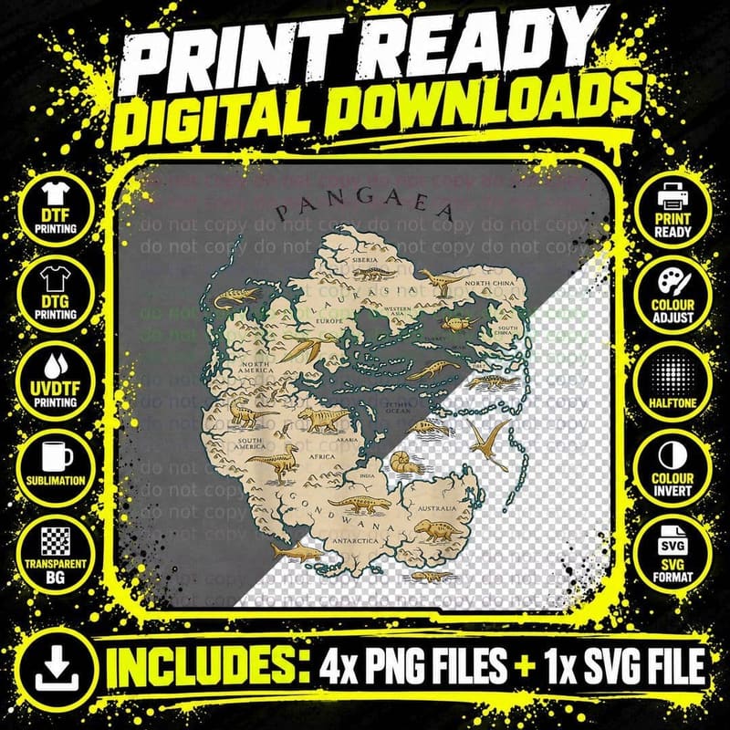 Reunite Pangaea World Map History Geology Earth Png SVG Digital Bundle