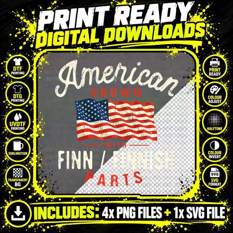 American Grown with Finn Finnish Parts Patriotic Png SVG Digital Bundle