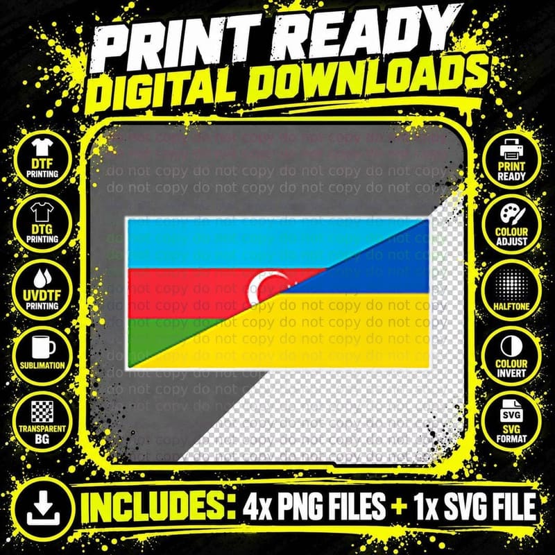 Azerbaijan Ukraine FLAG Azerbaijani Ukrainian Png SVG Digital Bundle