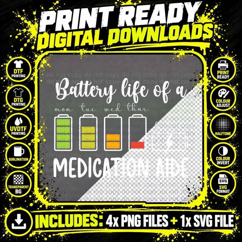 Battery Life Medication Aide Med Aide Medication Aides Png SVG Digital Bundle