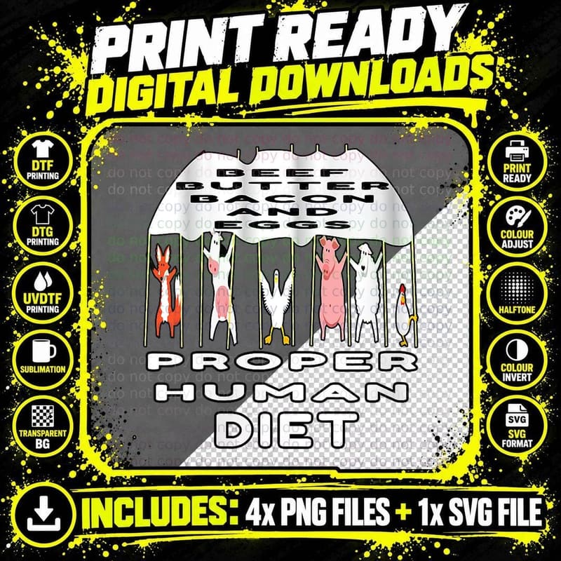 Beef, Butter, Bacon - the Proper Human Diet- Png SVG Digital Bundle