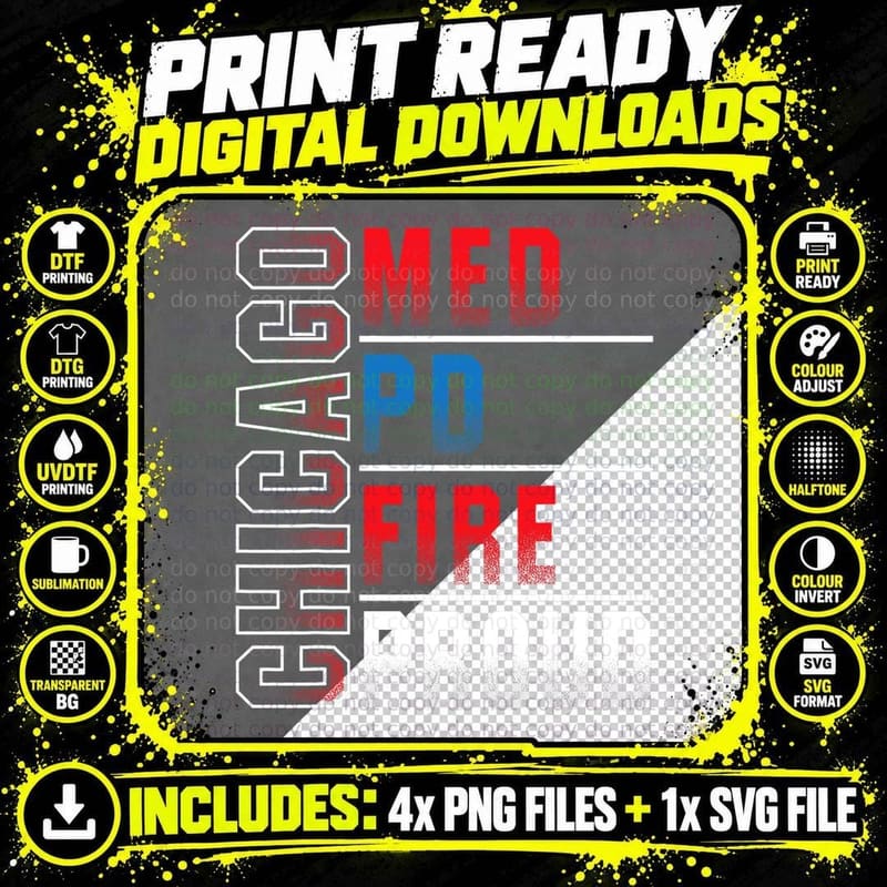 Chicago Med, Chicago PD, Chicago Fire Png SVG Digital Bundle