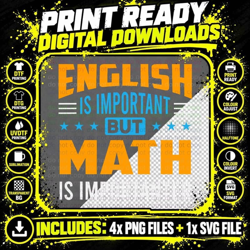 English Is Important but Math Is Importanter Math T-Shirt Png SVG Digital Bundle