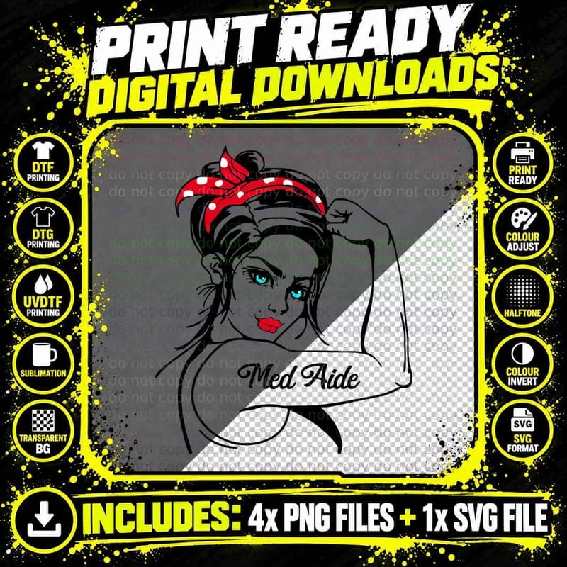 Female Med Aide Rosie the Riveter Pin up Girl T-Shirt Png SVG Digital Bundle