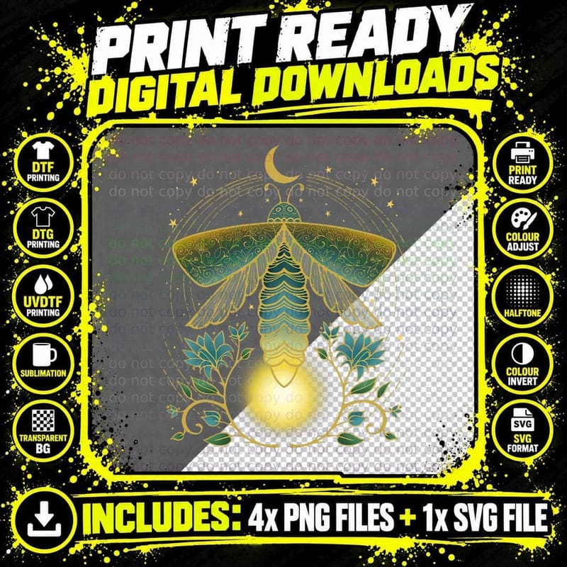 Firefly, Magical Lunar Mystical Design for Nature Lovers Png SVG Digital Bundle
