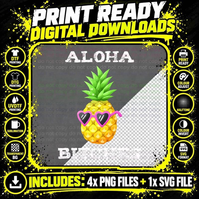 Hawaiian Aloha Bitches Maui Tshirt Pineapple Party Gift Png SVG Digital Bundle