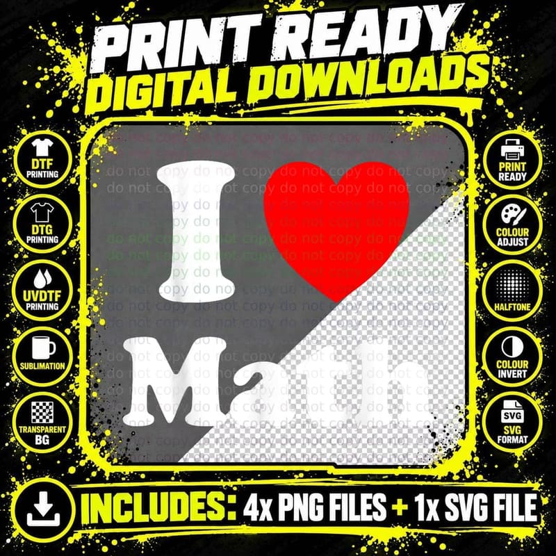 I Heart Math I Love Math T-Shirt Png SVG Digital Bundle