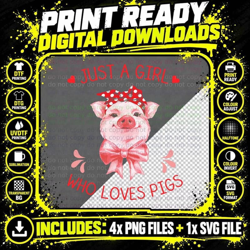 Just a Girl Who Loves Pigs T Pig Lover Gifts T-Shirt Png SVG Digital Bundle