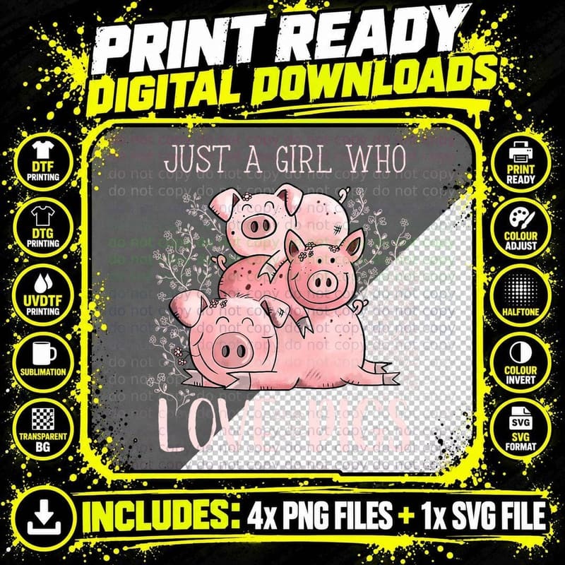 Just a Girl Who Loves Pigs for Pig Lover T-Shirt Png SVG Digital Bundle