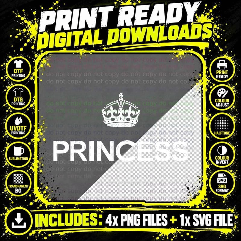 Kids That Says Princess - Fancy Tiara Tshirt Graphic Png SVG Digital Bundle