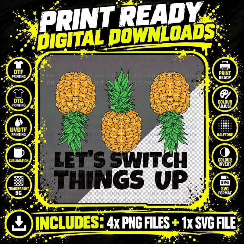 Let's Switch Things up Pineapple Couple Swinger Men Png SVG Digital Bundle