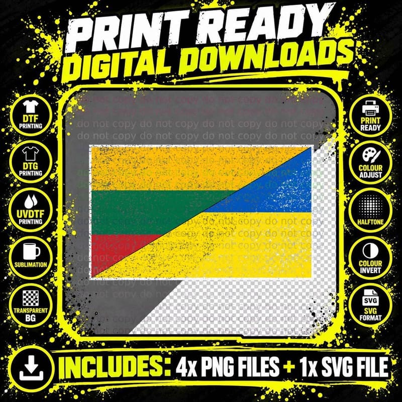 Lithuania Ukraine FLAG Lithuanian Ukrainian Nationality Png SVG Digital Bundle