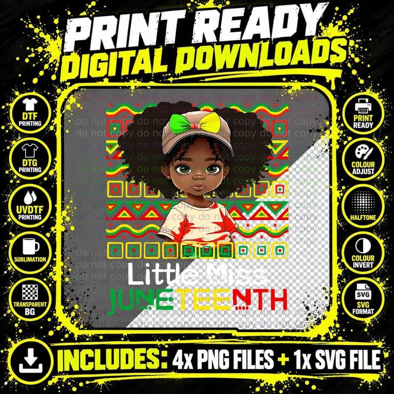 Little Miss Junenth Brown Skin Princess Girl Toddler Png SVG Digital Bundle
