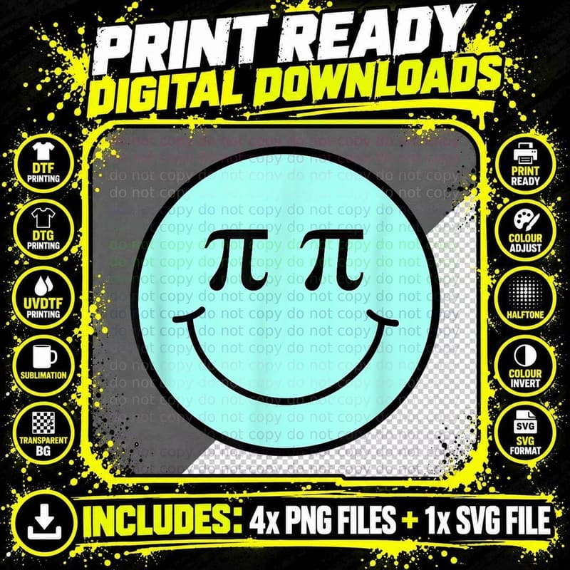 Math Pi Symbol Smile Face T-Shirt Png SVG Digital Bundle