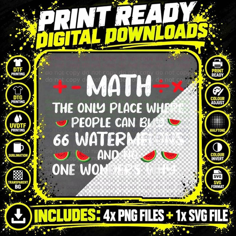 Math Watermelon Problem Solving Mathematics Day T-Shirt Png SVG Digital Bundle