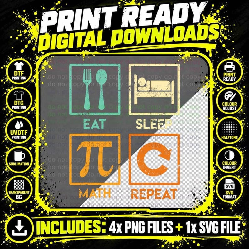 Mathematician Saying Eat Sleep Math Repeat Mathematics Png SVG Digital Bundle
