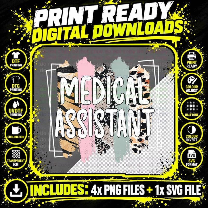 Medical Assistant Leopard Print Certified Med Assistant Png SVG Digital Bundle