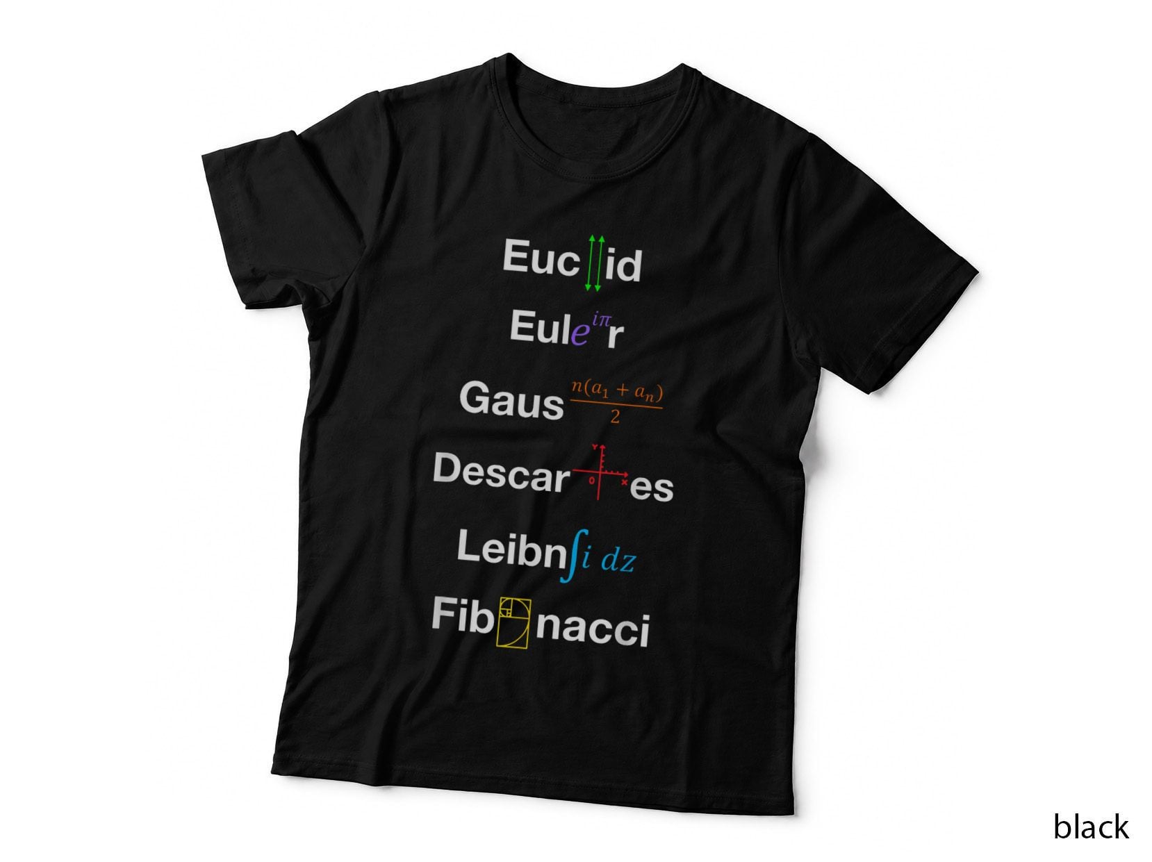 Nerdy Math Euclid Euler Gauss Descartes Leibniz Fibonacci T-Shirt
